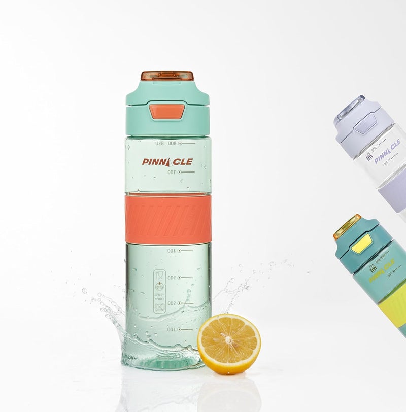 Pinnacle Pulse Hydration Bottle (650ML, Mint) | Motivational Water Bottle with One Hand Operation, Hydration Tracker & Flip Top Lid | BPA Free - Image 1